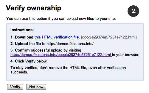 通过HTML文件上传或包括META标签来验证您的域名所有权。